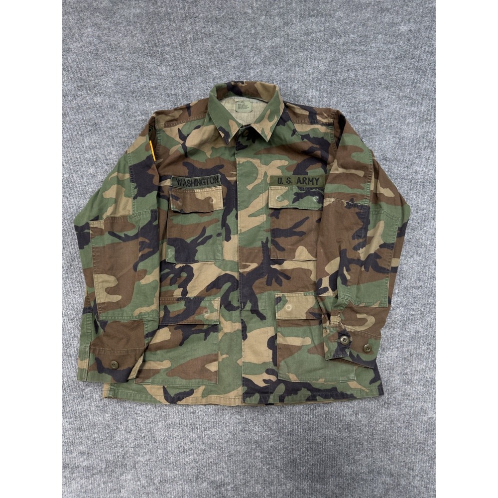Vintage US Army Woodland Camo BDU Combat‎ Jacket Medium Short 90s